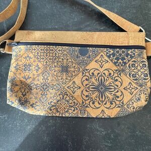 Eco Chic Envinromental Core Cork Crossbody Bag Purse Blue Tile Print Extra Long